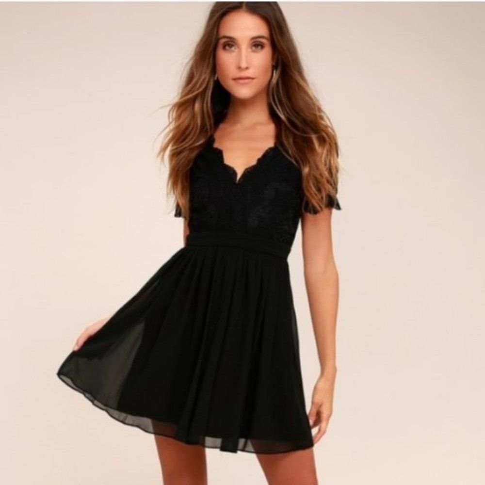 Lulu's Angel in Disguise Black Skater Dress Lace L